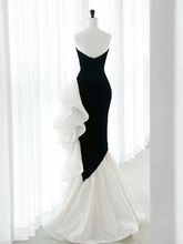 Elegante vestido de fiesta largo de terciopelo negro con corte sirena y plisado, vestido de noche Y8048